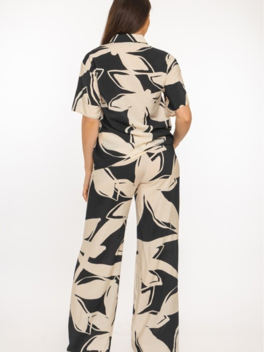 Abstract Print Wide-Leg Pants in Black and Cream